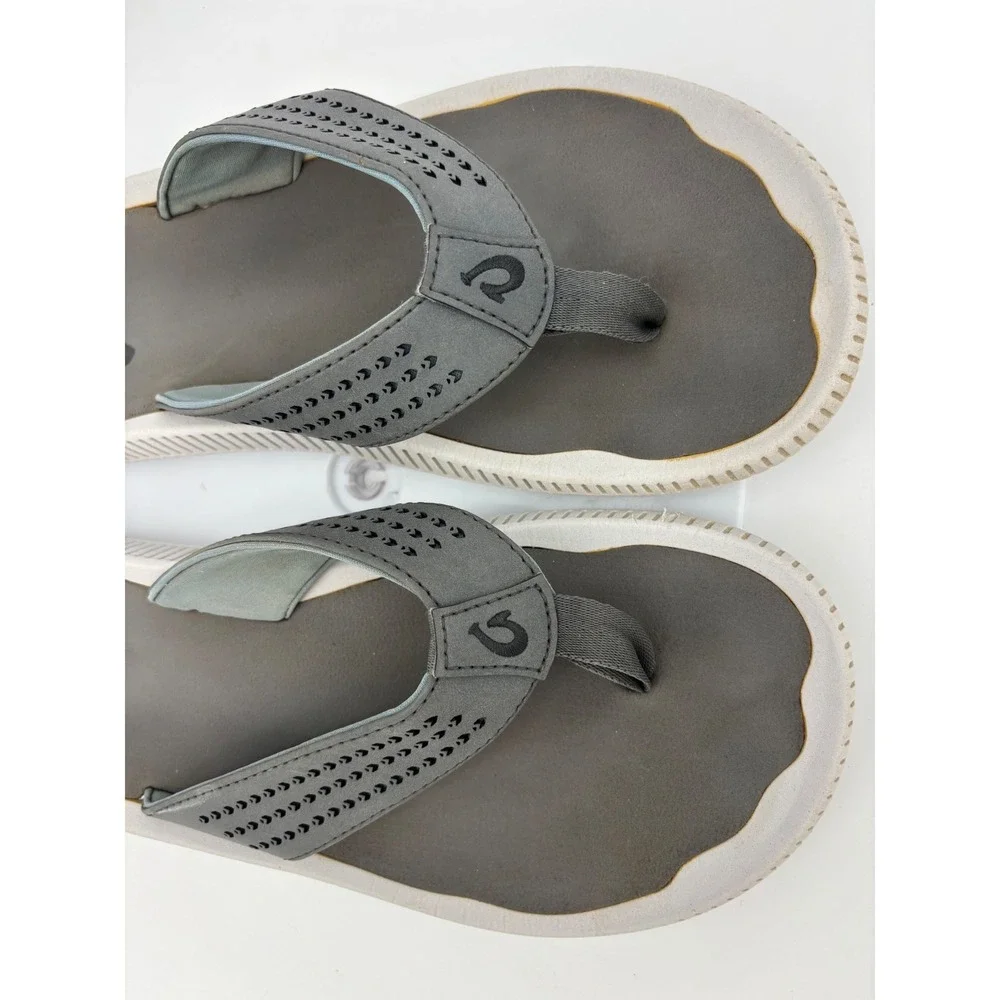 OLUKAI Ulele Mens Flip Flop Sandal Shoe Thong Gray White Grey Beach Stone 9